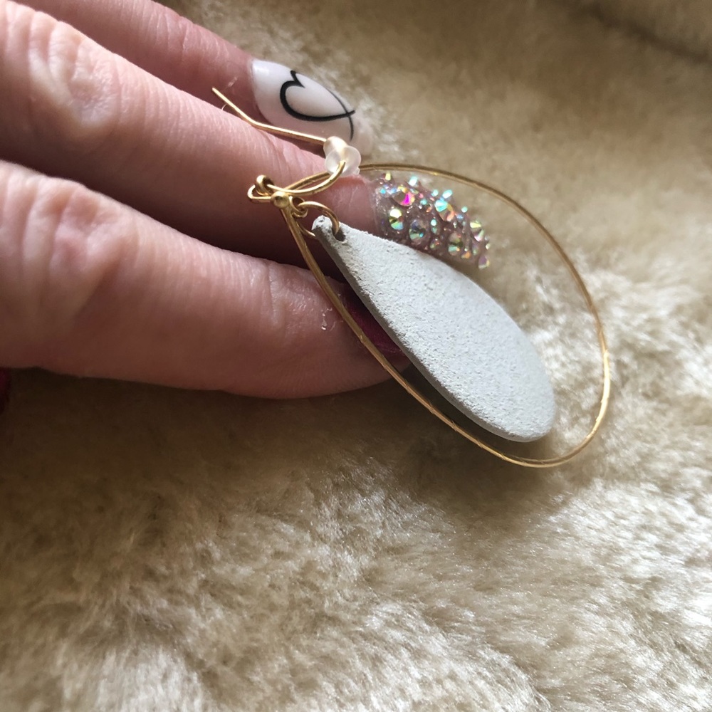 Gold With Striped Leather Statement Earrings - Picture 4 of 5